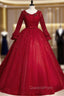 Come In All Styles And Colors Burgund Ball Gown Tulle Long Sleeve Appliques Quinceanera Dress