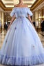 Come In All Styles And Colors Light Blue Ball Gown Tulle Strapless Appliques Quinceanera Dress