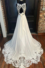 Cowl Neck Cutout Back Lace-Trimmed Long Wedding Dress