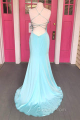 Criss Cross Straps Pool Blue Long Evening Dress