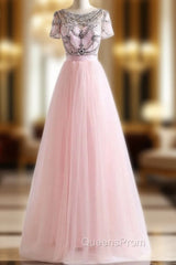 Crystal Beading Pink White Colors Tulle Sexy Backless Beach Evening Prom Dress