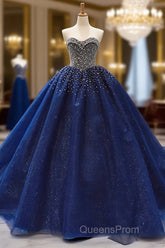 Crystals Sequined Navy Blue Quinceanera Dress Ball Gown Wedding Dress