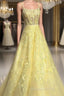 Custom Made Backless Yellow Lace Floral Long Evening Prom Dress, Yellow Lace Formal Graduation Evening Dress