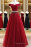 Custom Made Burgundy Off Shoulder Evening Prom Dress, Burgundy Formal Dress, Off Shoulder Evening Dress, Bridesmaid Dress
