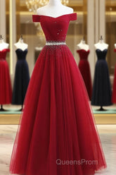 Custom Made Burgundy Off Shoulder Evening Prom Dress, Burgundy Formal Dress, Off Shoulder Evening Dress, Bridesmaid Dress