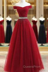 Custom Made Burgundy Off Shoulder Evening Prom Dress, Burgundy Formal Dress, Off Shoulder Evening Dress, Bridesmaid Dress