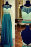 Custom Made Green And Gold Round Neckline Backless Evening Prom Dress, Long Green Evening Dress