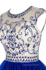 Custom Made Round Neck Cap Sleeves Beading Black Short Evening Prom Dress Royal Blue Homecoming Dress, Evening Dress 2019