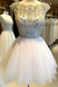 Custom Made Round Neck Ivory Short Evening Prom Dress, Short Homecoming/Graduation Dress