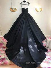 Custom Made Thin Straps Sweetheart Neck Black Ball Gown, Black Long Evening Prom Dress, Evening Dress