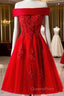 Cute A Line Off Shoulder Short Red Lace Evening Prom Dress, Short Red Bridesmaid Dress, Graduation Dress