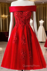 Cute A Line Off Shoulder Short Red Lace Evening Prom Dress, Short Red Bridesmaid Dress, Graduation Dress