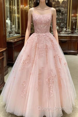 Cute A Line Pink Lace Appliques Lace Evening Prom Dress
