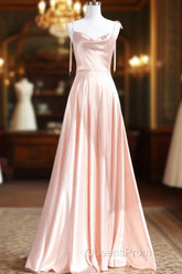 Cute A-Line Pink Satin Straps Sweetheart Evening Prom Dress, Pink Satin Party Dress Evening Dress