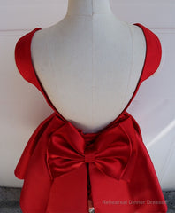 Cute A Line Satin Short Prom Dress With Bow,Evening Dress