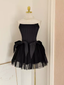 Cute A Line Strapless Black Travel Vacation Dress Short Satin Birthday Dress