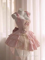 Cute Ball Gown Straps Sleeveless Short Pink Birthday Dress Birthday Outfits