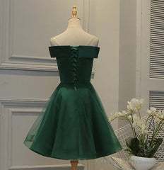 Cute Dark Green Off Shoulder Short Party Dress, Tulle Homecoming Dress