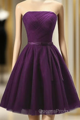 Cute Dark Purple Tulle Short Bridesmaid Dress, Tulle Party Dress, Short Formal Dress