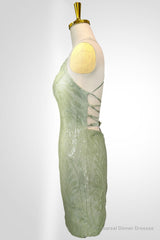 Cute Green Spaghetti straps Lace Up Sequined Homecoming Party Dress