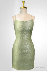 Cute Green Spaghetti straps Lace Up Sequined Homecoming Party Dress