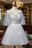 Cute Grey Tulle Straps Short Homecoming Dress Grey Party Dress, Tulle Bridesmaid Dress
