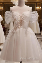 Cute Ivory Beaded Off Shoulder Short Party Dress, Tulle Graduation Dress Formal Dress