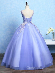 Cute Lavender Tulle Ball Gown V-Neckline Sweet 16 Dress, Light Purple Formal Dress
