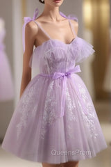 Cute Lavender Tulle Short Evening Prom Dress, Lavender Homecoming Dress 2026