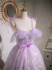 Cute Lavender Tulle Short Evening Prom Dress, Lavender Homecoming Dress 2026