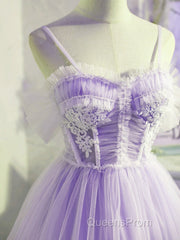 Cute Lavender Tulle Short Straps Homecoming Dresss, Tulle Sweetheart Evening Prom Dress