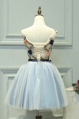 Cute Light Blue Short Tulle Homecoming Dress, Blue Evening Prom Dress