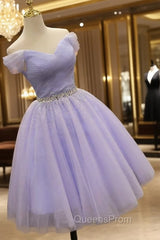 Cute Light Purple Beaded Tulle Homecoming Dress, Short Evening Prom Dress Evening Dress