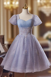 Cute Light Purple Short Sleeves Homecoming Dress, Light Purple Party Dress