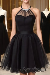 Cute Little Black Short Homecoming Dress Halter Short Evening Prom Dress