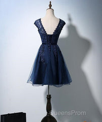 Cute Navy Blue Tulle And Lace Homecoming Dress , Lovely Party Dress