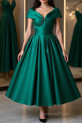 Cute Off Shoulder Green Satin Short Evening Prom Dress, Off the Shoulder Green Homecoming Dress, Green Formal Evening Dress