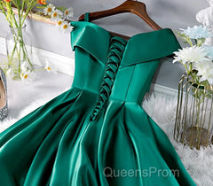 Cute Off Shoulder Green Satin Short Evening Prom Dress, Off the Shoulder Green Homecoming Dress, Green Formal Evening Dress