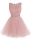 Cute Pink Handmade Tulle Beaded Party Dress, Pink Homecoming Dress