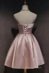 Cute Pink Satin Scoop Knee Length Short Evening Prom Dress Homecoming Dress, Pink Formal Dress