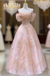 Cute Pink Tulle Lace Short A-Line Evening Prom Dress