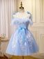 Cute Short Blue Lace Evening Prom Dress, Short Blue Lace Evening Graduation Dress