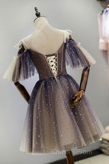 Cute Short Gradient Tulle Straps Homecoming Dress, Short Evening Prom Dresss
