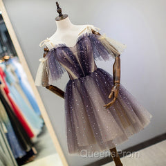 Cute Short Gradient Tulle Straps Homecoming Dress, Short Evening Prom Dresss