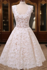 Cute Short Lace Evening Prom Dress, Short Lace Graduation Homecoming Dress