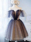 Cute Short Tulle Lace Spaghetti-Straps V-Neck Evening Prom Dress, Homecoming Dress