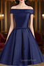 Cute Simple Short Satin Party Dress , Off Shoulder Evening Prom Dress