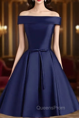 Cute Simple Short Satin Party Dress , Off Shoulder Evening Prom Dress