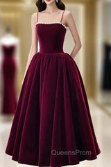 Cute Spaghetti Straps Velvet Short Evening Prom Dress, A-Line Homecoming Party Dress
