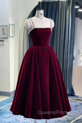 Cute Spaghetti Straps Velvet Short Evening Prom Dress, A-Line Homecoming Party Dress